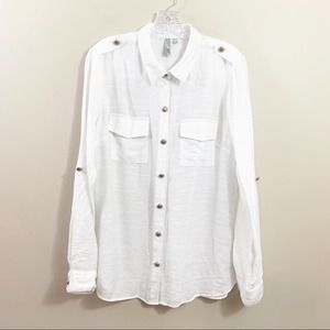 Kut From The Kloth Gold Button Down Roll Tab White Long Sleeve Top